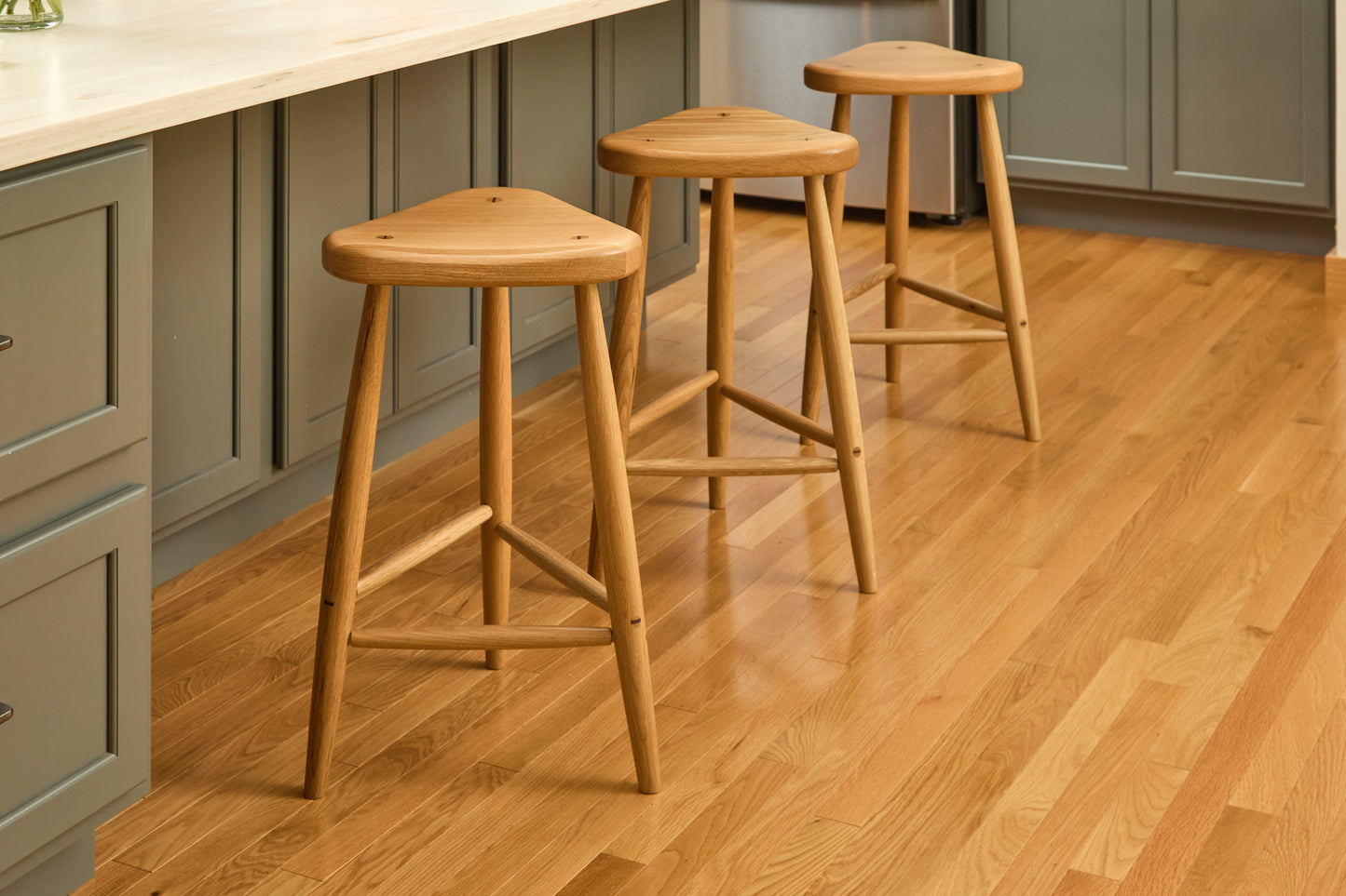 27-Inch Trina 3-Legged Stool in Hardwood with Wedged Through-Dowels