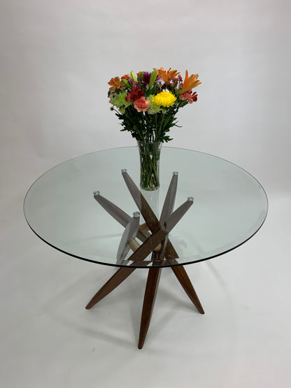 Round 44-Inch Glass-Top Table with Wood Base
