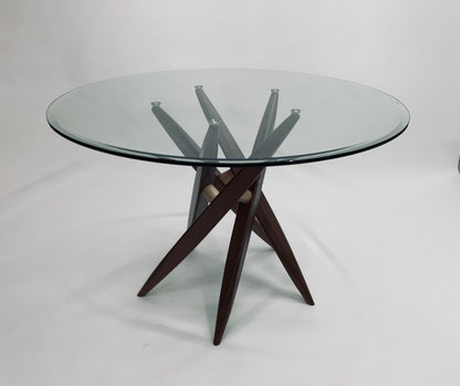 Round 44-Inch Glass-Top Table with Wood Base