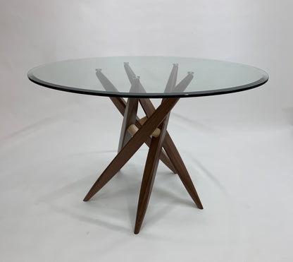 Round 44-Inch Glass-Top Table with Wood Base