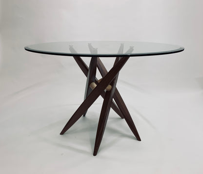 Round 44-Inch Glass-Top Table with Wood Base