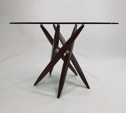 Round 44-Inch Glass-Top Table with Wood Base
