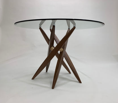 Round 44-Inch Glass-Top Table with Wood Base