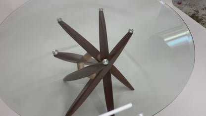 Round 44-Inch Glass-Top Table with Wood Base